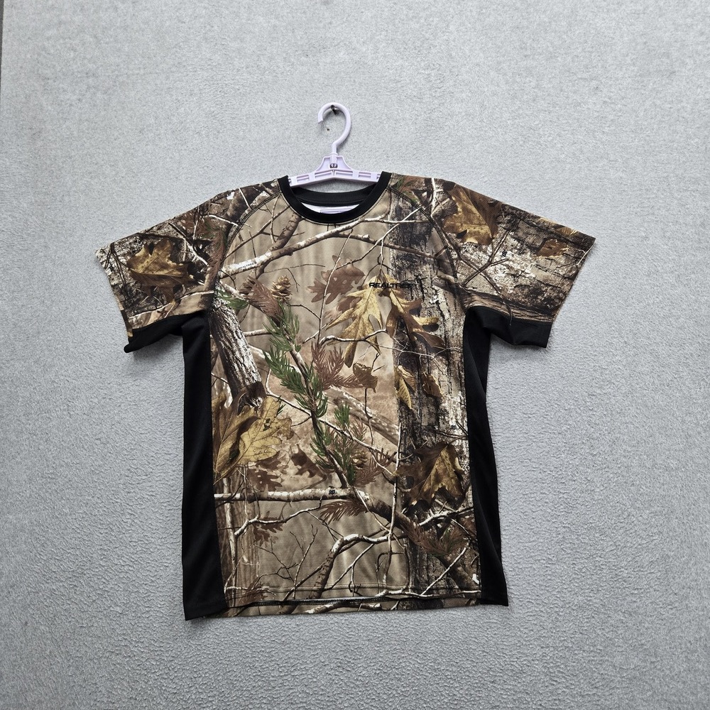 Realtree Men Shirt M (38-40) Brown Camouflage Activewear Logo Short Sleeve